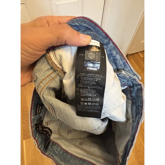 PHILIPP PLEIN Super straight Cut Washed blue Distressed Jeans Size 32 x 32 - Picture 2 of 10